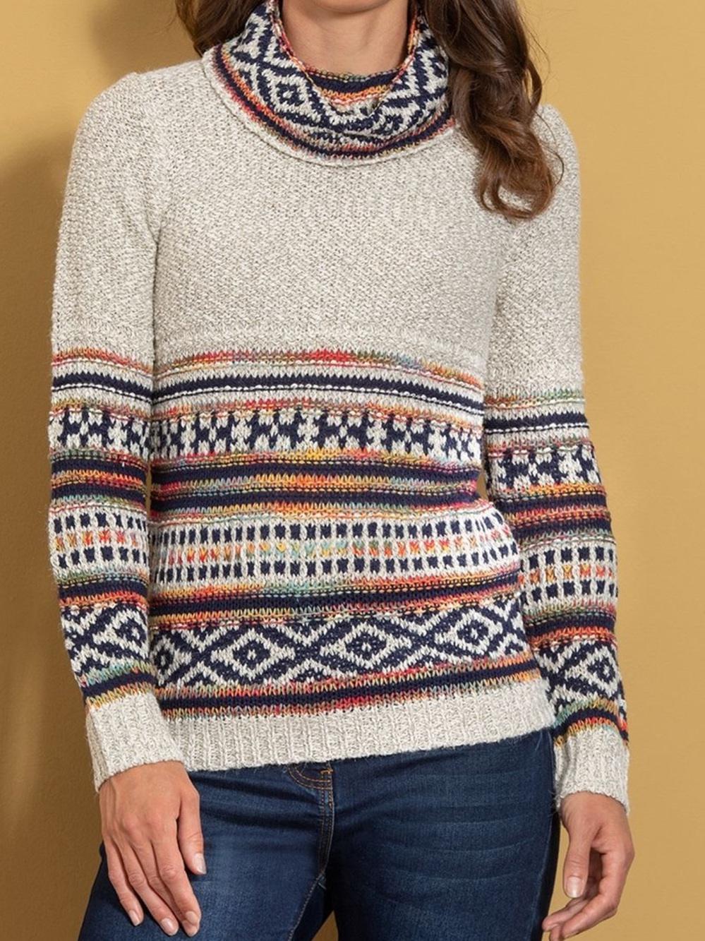 Cozy Fair Isle Turtleneck Cowl Neck Sweater